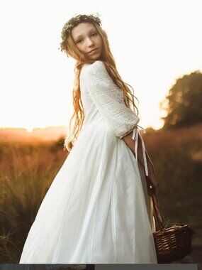 Little White Label Girl's Tulle Lace Gown Cream Ivory Size 12 Ball Gown Wedding